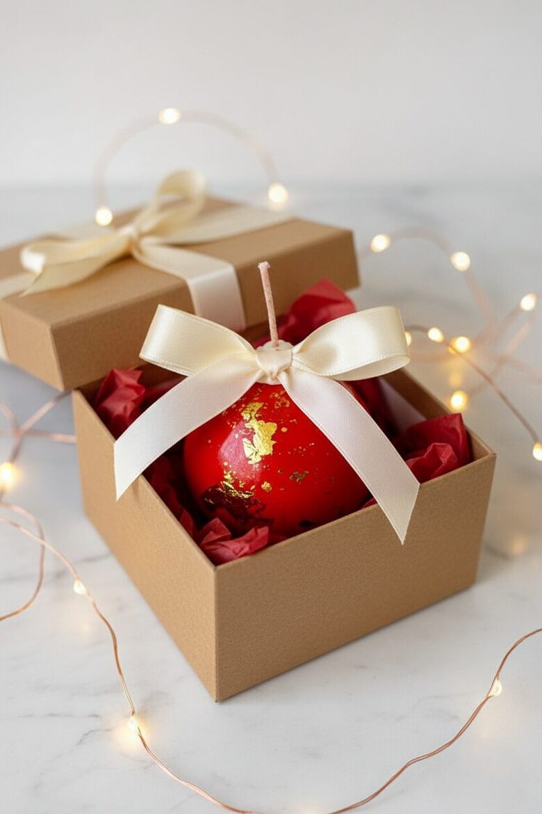Christmas Ball Candle – Red with Gold Foil